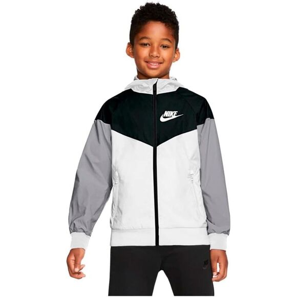 Nike Boy Sportswear Windrunner Jacket White/Black/Wolf Grey SIZE M - 850443-102 - Picture 1 of 3